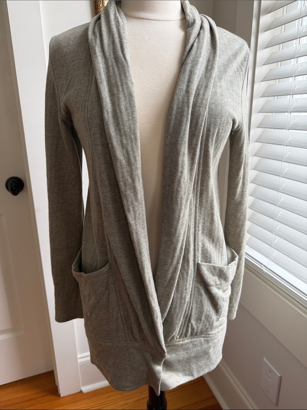 Light Gray Open-Front Draped Pocket Cardigan